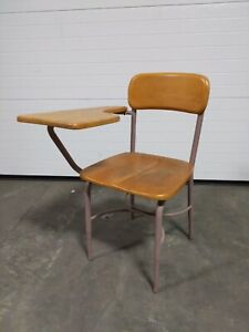 Vintage 1950s Heywood Wakefield Tubular Steel Solid Birch School Desk Chair