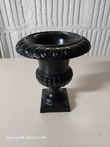 Vintage Black Cast Iron Ornate Garden Urn Planter 7 1 4 Tall Indoor Outdoor