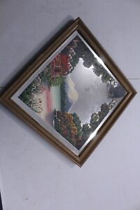 Handpainted Mirror With Frame Cabin Woods Lake Mountain Vintage