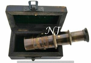 4 Vintage Nautical Telescope With Wooden Box Handheld Brass Finish Collectible
