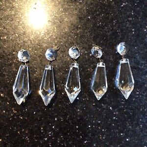 Vintage Cut Glass Crystals Chandelier 2 Droplets Spare Parts Set 1