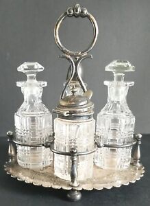 Vintage Nickel Silver Condiment Set Etched Scalloped Footed Numbered Rare