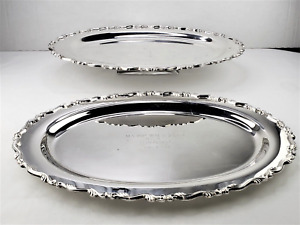 Oneida Pair Of Identical Silver Oval Serving Trays 2 Buffet Servers 18 X 13 