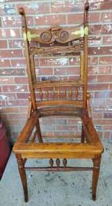 Antique Chair Solid Mahogany Carved Face Brass Accents 1