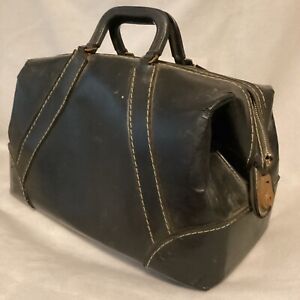 Antique Early 1900 S Black Leather Zip Up Lock Doctor S Medical Bag 18x10x10 