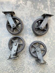 Set Of 4 Vintage Heavy Duty 6 Cast Iron Industrial Cart Wheels