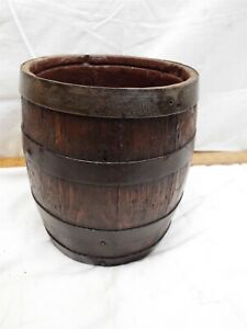 Antique Steel Banded Cooper Made Wooden Keg Barrel Paint Bucket Farm Pail Wood