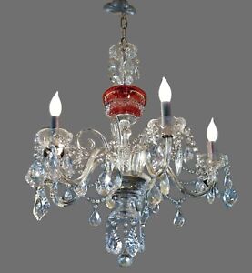Crystal Chandelier Cranberry Red 5 Arm Length 29 X Width 26 English Rose Design