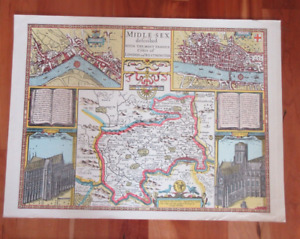 Map Of Middlesex By John Norden 1610 48 X 36cm 1970 S Reproduction