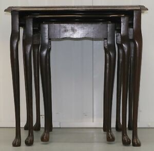 Lovely Mahogany Brown Set Nest Of Tables On Cabriole Legs
