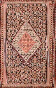 Pre 1900 Antique Kilim Senneh Bidjar Oriental Area Rug Hand Woven 4 X6 Carpet