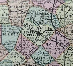 Vintage 1893 Texas Map 22 X14 Old Antique Original Austin Lockhart Tx Fine