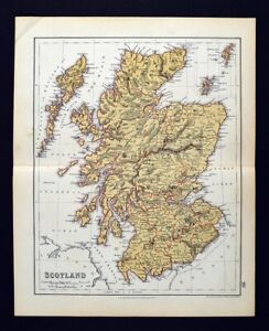 1869 Chambers Map Scotland Edinburgh Glasgow Aberdeen Paisley Dundee Inverness
