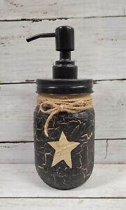 Primitive Crackle Black Tan Star Mason Jar Soap Dispenser Choice Top
