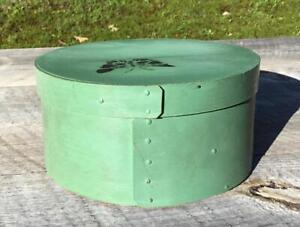 Vintage Bayberry Green Wooden Circular Pantry Box Lid 7 75 D Country Butterfly