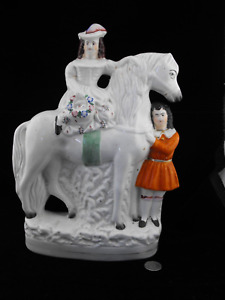 Antique Staffordshire Flat Back Woman On Horse Props 