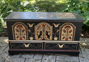 Antique Pennsylvania Dutch Amish Blanket Chest Hand Painted