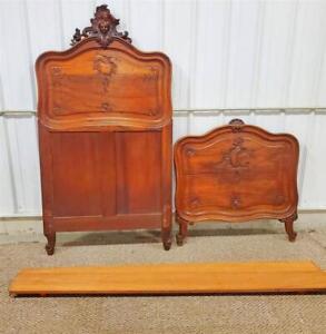Antique Hand Carved French Walnut King Louis Xv Style Single Bed Lot 2 Of 2