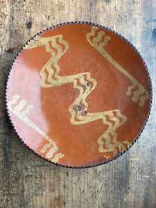 Rare Bold 9 Antique 18th 19th C Pa Redware Plate Bowl Slip Decorated Aafa