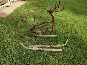 Vintage Antique Iron Age Farm Cultivator Single Wheel Garden Tool Tines Prongs