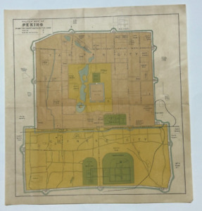 Map Peking China 1913 Forbidden City Methodist Mission Churches Temples