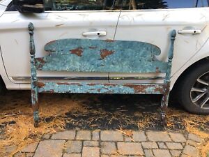 Antique Farm House Shabby Blue Paint Wood Twin Headboard Country Shic Bedroom