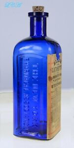 Large Cobalt Blue Antique Lactopeptine Embossed Labeled Patent Quack Medicine