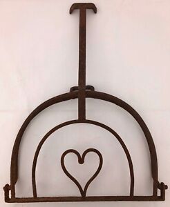 French Fireplace Forged Iron Pot Holder With Forged Heart Shaped Interior 1800s