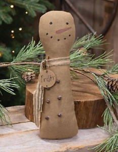 New Primitive Snowman Doll Frosty Christmas 9 T Stained Winter Ornament Bells