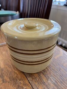 Antique Retired Ragon House Yellow Ware Crock With Lid 5 X6 
