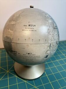 Rare Vtg 1963 Metal Moon Globe Replogle Showing Moon Landing Spots 8 Tall