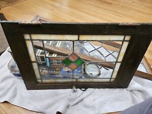 Antique Stained Leaded Glass Window 23 X 15 From Chicago Circa 1915 Glass Knob