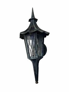 Vintage Gothic Arts Crafts Witches Hat Cast Metal Porch Wall Light Italian