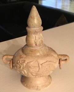 Soap Stone Teapot Carved Dragon Ring Handles Finial Lid Mini Hard Stone White