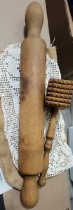 Antique Primitive One Piece Solid Wood Rolling Pin Meat Tenderizer Not 1 Piece