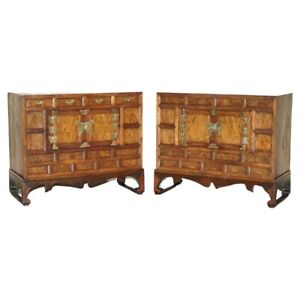 Pair Of Vintage Circa 1950 S Asian Korean Scholars Side Table Chests Inc Drawers