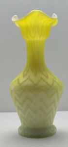 Antique Thomas Webbyellow Mop Mother Of Pearl Vase Satin Cased Herringbone