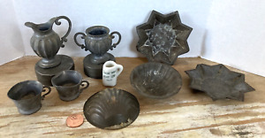Antique Early Primitive Childs Doll Tea Set Shell Star Molds Zinc Or Tin