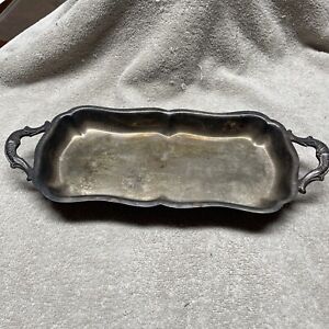 Vintage Silver Plated Double Handle Serving Tray With Etched A Measures 14 By 5