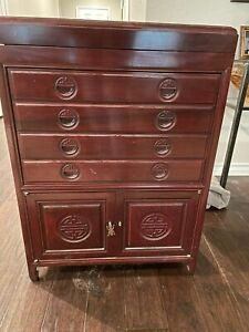 Vintage Wood Oriental Silverware Chest Standing Cabinet History Included 