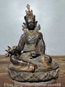 11 4 Old Chinese Bronze Gilt Gems Buddhism Guru Padmasambhava Buddha Sculpture