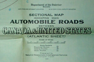 1930 Car Auto Roads Between Canada Usa Atlantic Sheet Map Large Color