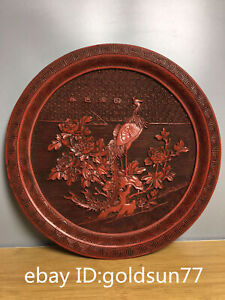 Rare Chinese Antique Exquisite Lacquer Ware Spring Scenery Full Garden Red Plate