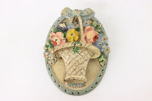 Victorian Salvage Antique Cast Iron Painted Flower Basket Door Knocker 42414