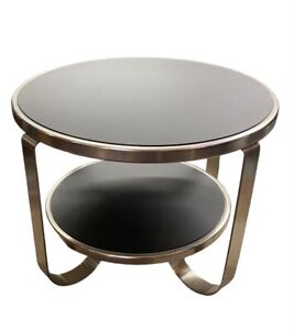 1930s Art Deco Machine Age Nickel Plated Metal And Black Formica Coffee Table