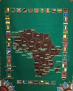 African Continental Cloth Map 24 X53 Flags Classroom Wall Hanging 1950s Africa