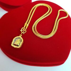 Necklace Lord Ganesh God Gold Plated Micron Pendant Talisman Hindu Thai Amulet