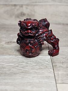Asian Chinese Foo Fu Dog Cinnabar Red Resin Figurine Bookend 2 Tall