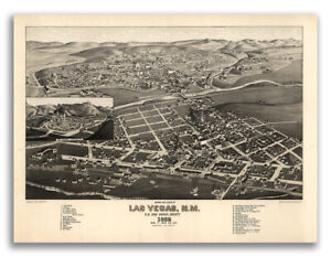 1882 Las Vegas New Mexico Vintage Old Panoramic City Map 18x24
