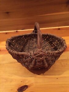 Antique Woven Splint Gathering Basket Primitive